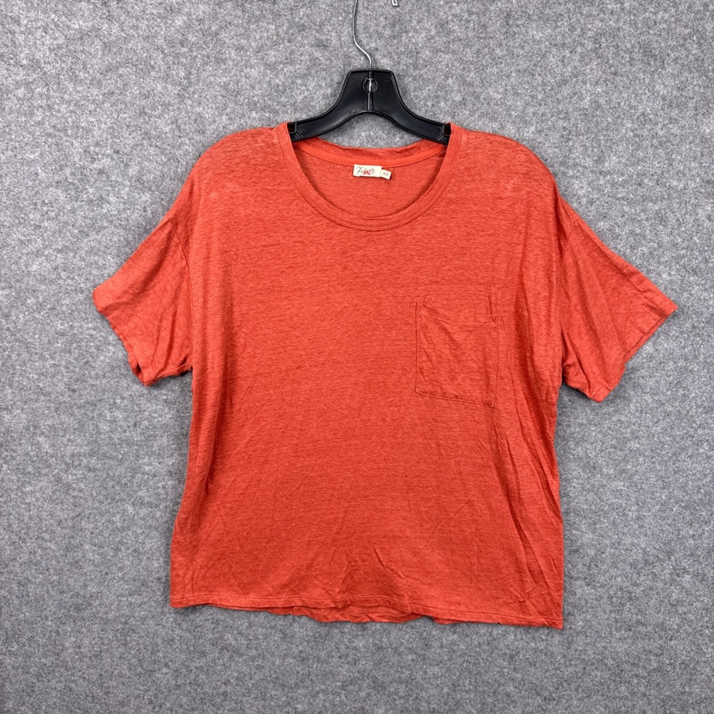 Faherty T-Shirt Medium Orange 100% Linen Short Sleeve Relaxed Pocket Tee